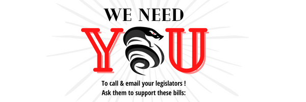Text reads "We need YOU to call and email your legislators! Ask them to support the following legislation"