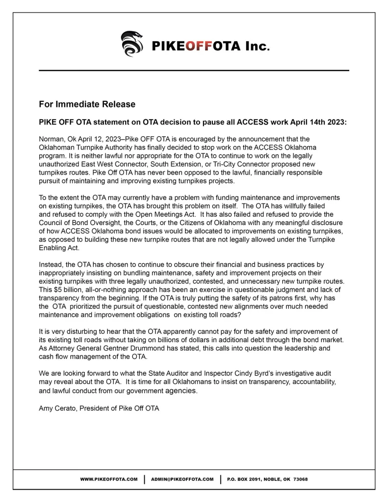 Pike Off OTA Statement on OTA Pausing ACCESS OK