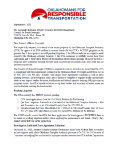 Image of page one of the citizen objection letter from Oklahomans for Responsible Transportation